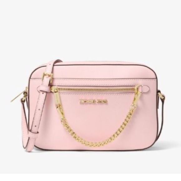 Like New Michael Kors Jet Set pink Saffiano leather messenger crossbody bag - Picture 1 of 7